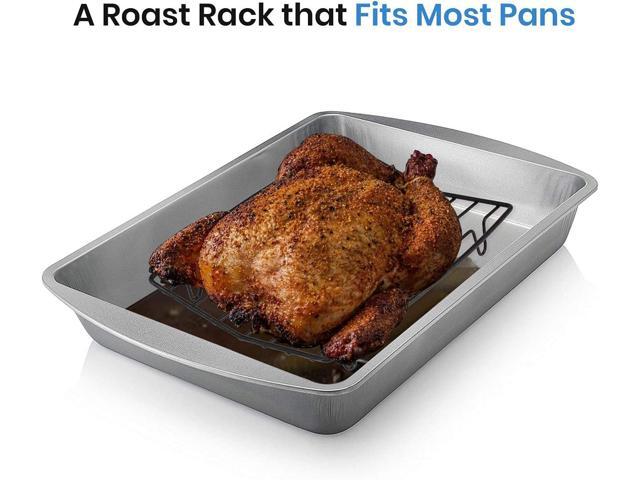 TreeLen Roasting Rack for Roasting Pan,Baking Rack for Cooking, Roasting, and Grilling,V Shape Non-Stick Wire Rack,10×8' Black