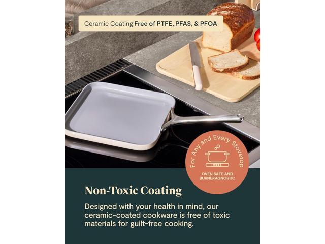 Caraway Square Griddle Pan - 11 Square Pan - Non-Stick Ceramic Coated - Non Toxic, PTFE & PFOA Free - Oven Safe & Compatible with All Stovetops - Navy