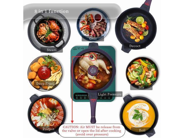TIBORANG 8 in 1 Multipurpose 11 Inch 5 Qt Frying Pans Nonstick with Lid,Steamed Grid,PFOA-Free,Dishwasher & Oven Safe,Works with All Stovetops (Purple)
