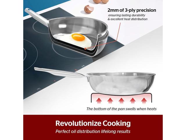 Sunhouse 18/10 10 Inch Stainless Steel Frying Pan, Whole-Clad No Coatings Skillet with Stay-cool Handle for Cooking, Durable & Oven Safe to 500°F,...