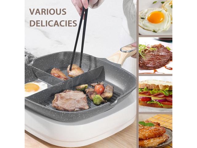JUSTUP Nonstick Grill Pan, 3-in-1 Egg Pan 11 Inch Non Stick Skillet Pan, Heat Resistant Handle 3 Section Skillet Pancake Pan, Divided Pan Cooking...