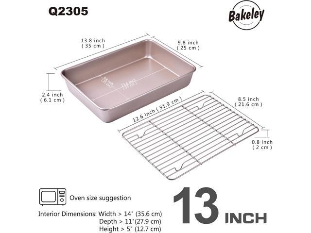 Roasting Pan with Rack, Non-Stick Rectangular Deep Dish Oven-BBQ Bakeware for Oven Baking 13.78' x 9.84' x 2.36' (Champagne Gold)