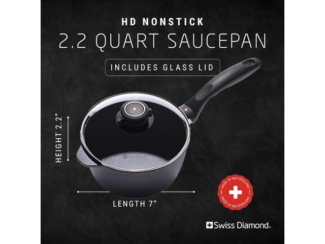 Swiss Diamond Sauce Pan with Lid, Diamond Coated Aluminum Non Stick Sauce Pan with Stainless Steel Handle, Oven & Dishwasher Safe, 7 Inch 2.2...