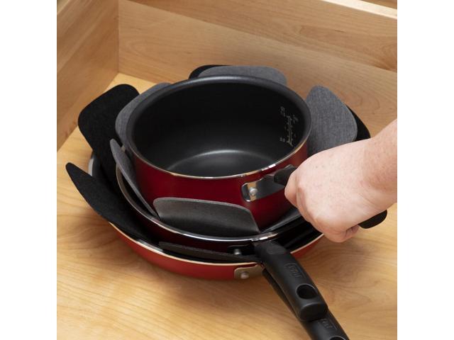 T-fal Premium Pot, Pan Cookware Protectors (6-Pack) for Stacking & Kitchen Organization, 14', 16' 18' Black and Gray