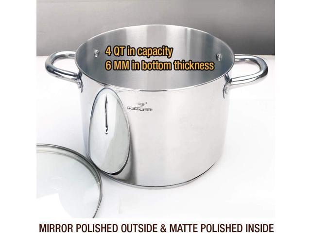 HOMICHEF Small Stock Pot 4 Quart Nickel Free Stainless Steel - 4 Qt Stockpot With Lid - Induction Pot