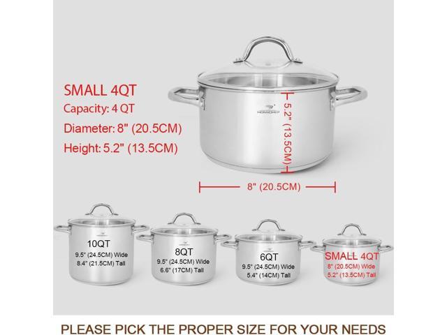 HOMICHEF Small Stock Pot 4 Quart Nickel Free Stainless Steel - 4 Qt Stockpot With Lid - Induction Pot