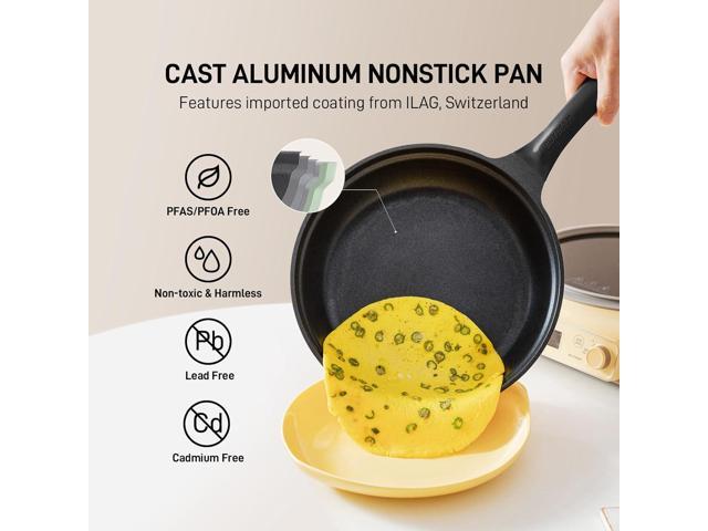 BUYDEEM Cast Aluminum Non Stick Frying Pan 10.2 Inch, Rapid Even Heating Skillet with Glass Lid, All Stovetops Compatible, No PFOA/PFAS Egg Pan...