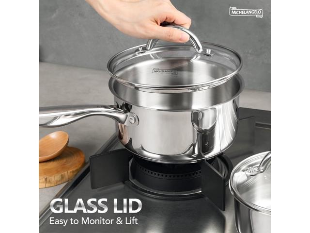 MICHELANGELO Saucepan Set 6pc, 18/10 Stainless Steel Sauce Pan with Lid, Tri-Ply Bottom Sauce Pot Set, Nonstick Saucepan, Induction Compatible, 1QT...