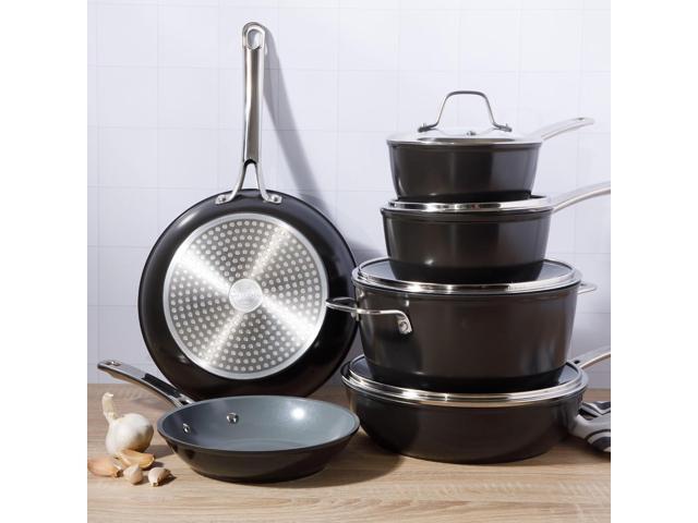Sur La Table Kitchen Essentials Cool Commune Hard Anodized 10 Piece PFA Free Ceramic Non stick Interior Forged Durable Aluminum Pots and Pans...
