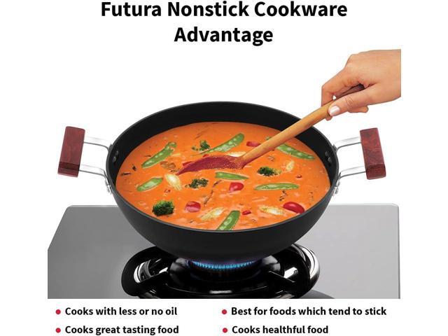 Hawkins Futura 5 Litre Deep Kadhai, Non Stick Kadai with Glass Lid, Flat Bottom Induction Kadhai, Black (INK50G)