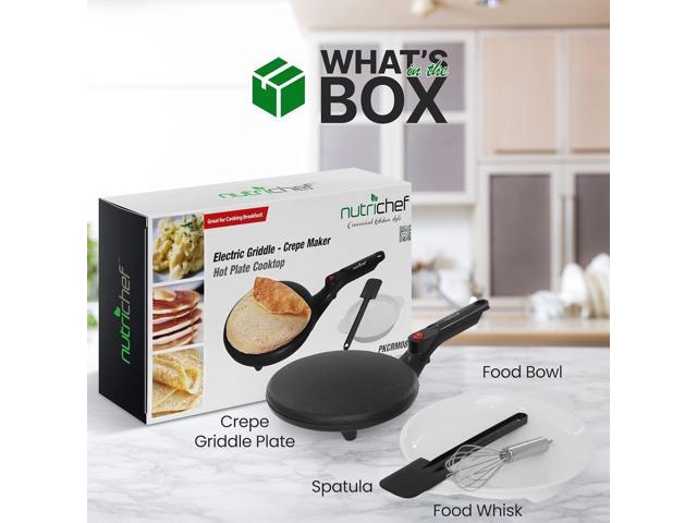 Nutrichef Electric Crepe Maker 8-inch Nonstick Cooktop with On/Off Switch Cooks Roti, Tortillas & Pancakes Automatic Temperature Control &...