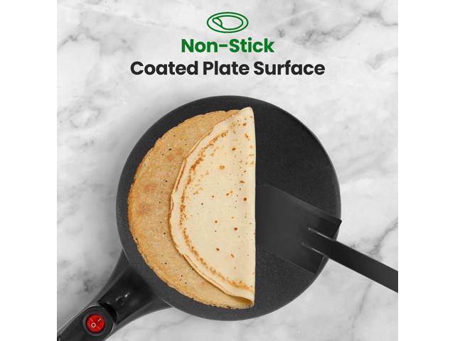 Nutrichef Electric Crepe Maker 8-inch Nonstick Cooktop with On/Off Switch Cooks Roti, Tortillas & Pancakes Automatic Temperature Control &...