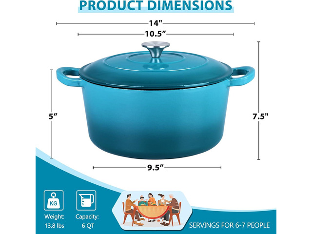 E-far 6 Quart Dutch Oven, Enameled Cast Iron Dutch Oven Pot with Lid, Nonstick Round Cookware for Braising/Stews/Roasting/Bread Baking/Cooking,...