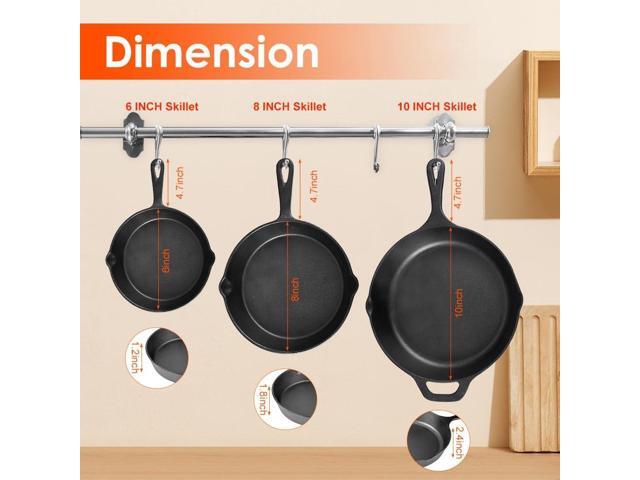 Pre-Seasoned Cast Iron Skillet Set of 3 6', 8' & 10' Cast Iron Frying Pans with 3 Heat-Resistant Holders - Indoor and Outdoor Use - Oven Grill...
