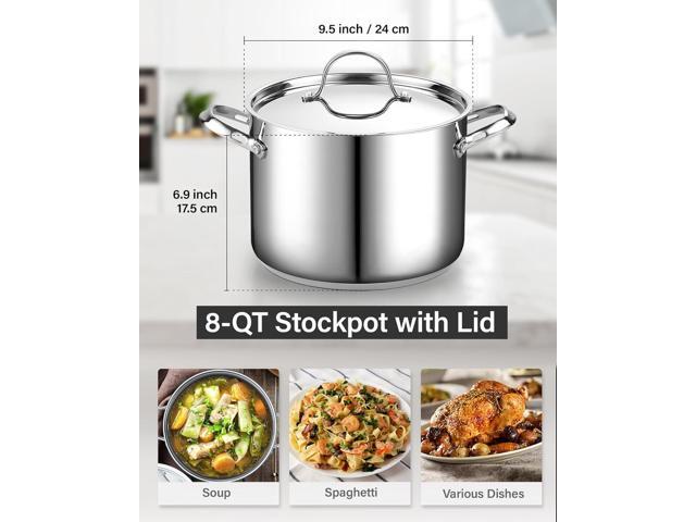 Cooks Standard 18/10 Stainless Steel Stockpot 8-Quart, Classic Deep Cooking Pot Canning Cookware with Stainless Steel Lid, Silver