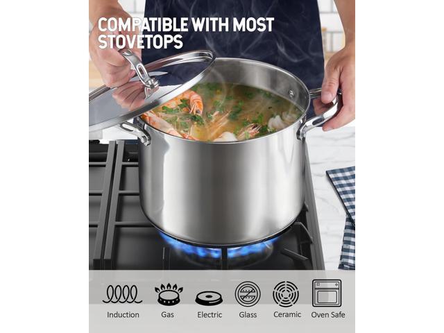 Cooks Standard 18/10 Stainless Steel Stockpot 8-Quart, Classic Deep Cooking Pot Canning Cookware with Stainless Steel Lid, Silver