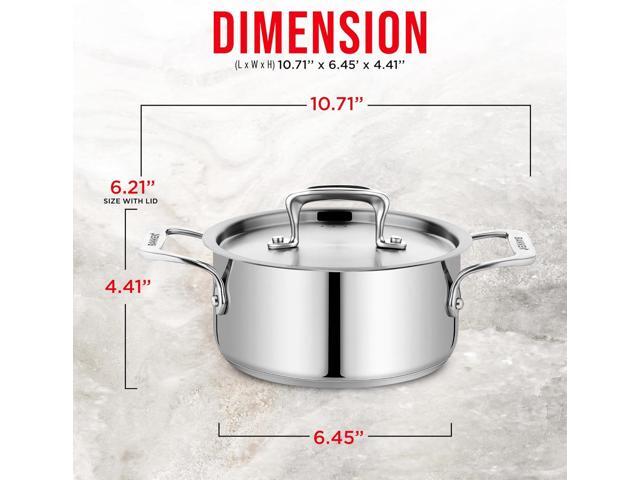 Stockpot 2 Quart Brushed Stainless Steel Heavy Duty Induction Pot with Lid and Riveted Handles For Soup, Seafood, Stock, Canning and for...