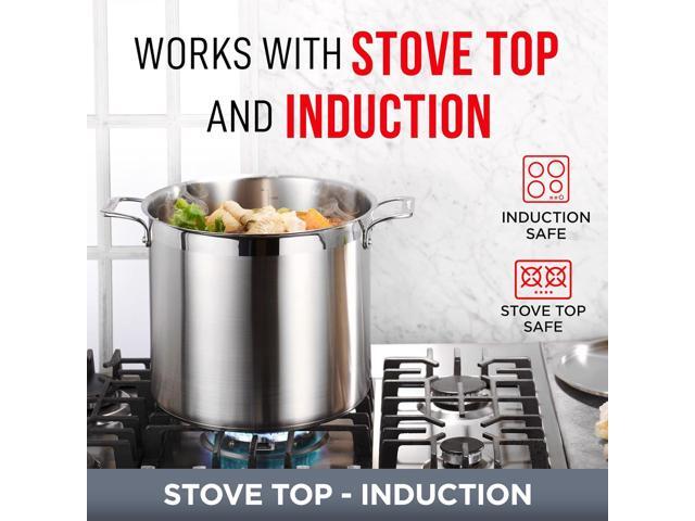 Stainless Steel Stockpot with Lid 2 Quart, Durable 18/8 Stainless Steel, Impact-Bonded Base for Even Heating, Riveted Handles, Oven & All Stove...