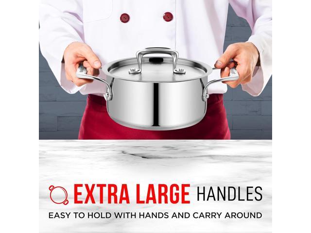 Stainless Steel Stockpot with Lid 2 Quart, Durable 18/8 Stainless Steel, Impact-Bonded Base for Even Heating, Riveted Handles, Oven & All Stove...