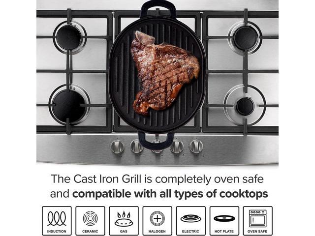 Nuwave Cast Iron Grill, 12.42x10.21 Non-Stick Grilling Surface, Deep Grill Ridges, Pre-Seasoned, Stay-Cool Silicone Handles, Easy-to-Clean,Oven...