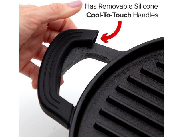 Nuwave Cast Iron Grill, 12.42x10.21 Non-Stick Grilling Surface, Deep Grill Ridges, Pre-Seasoned, Stay-Cool Silicone Handles, Easy-to-Clean,Oven...