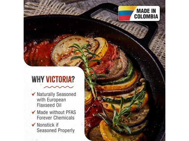 Victoria Cast Iron Round Skillet with Double Loop Handles, Made in Colombia, 10 Inches