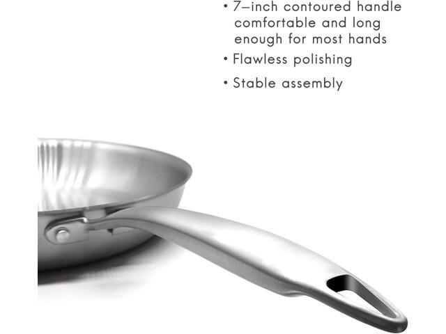 Fortune Candy 8-Inch Fry Pan with Lid, 3-ply Skillet, 18/8 Stainless Steel, Dishwasher Safe, Induction Ready, Silver