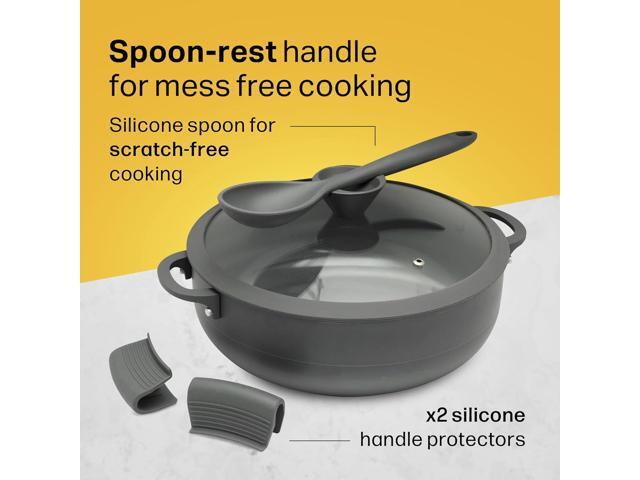 Nativo Nonstick Nontoxic Ceramic Caldero Dutch Oven with Glass Lid, Spoon Rest, Silicone Handle Protectors and Silicone Spatula (GRAY, 5 QT)
