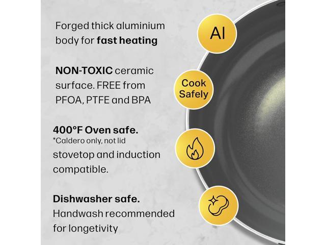 Nativo Nonstick Nontoxic Ceramic Caldero Dutch Oven with Glass Lid, Spoon Rest, Silicone Handle Protectors and Silicone Spatula (GRAY, 5 QT)