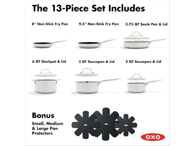 OXO Agility Tri-Ply Stainless Steel 13 Piece Kitchen Cookware Pots and Pans Set, Induction, PFAS-Free Ceramic Nonstick Coated Frypans, Saucepans,...