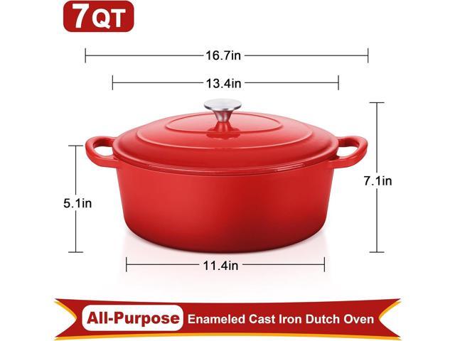 E-far 7QT Oval Dutch Oven Pot with Lid, Enameled Cast Iron Dutch Oven with Dual Handles for Sourdough Bread Baking Cooking, Nonstick Enamel Coated...