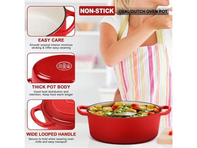 E-far 7QT Oval Dutch Oven Pot with Lid, Enameled Cast Iron Dutch Oven with Dual Handles for Sourdough Bread Baking Cooking, Nonstick Enamel Coated...