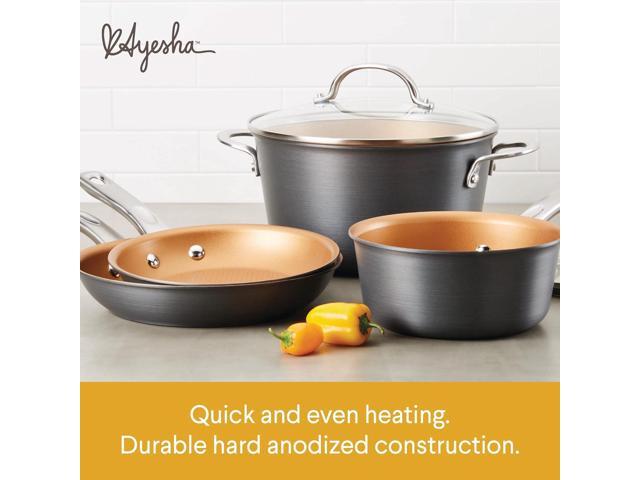 Ayesha Curry Home Collection Hard Anodized Nonstick Cookware Pots and Pans Set, 9 Piece, Charcoal Gray