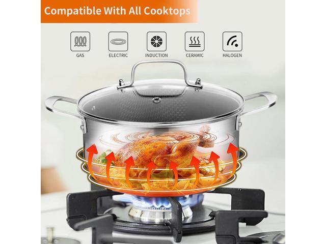 DELARLO Tri-Ply Stainless Steel Stock Pot, 5QT Non Stick Pots, Induction Ready, Cooking Pots with Lids, Stockpot 600 Oven Safe, 18/8 Food Grade...