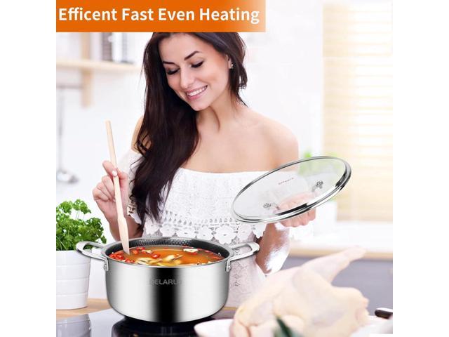 DELARLO Tri-Ply Stainless Steel Stock Pot, 5QT Non Stick Pots, Induction Ready, Cooking Pots with Lids, Stockpot 600 Oven Safe, 18/8 Food Grade...
