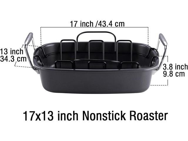 Cook N Home Nonstick Roasting Pan Bakeware Roaster with Rack, 17x13-inches, Black