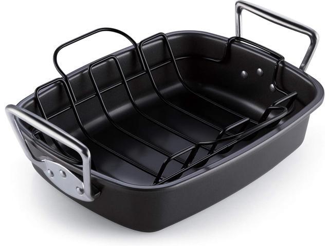 Cook N Home Nonstick Roasting Pan Bakeware Roaster with Rack, 17x13-inches, Black