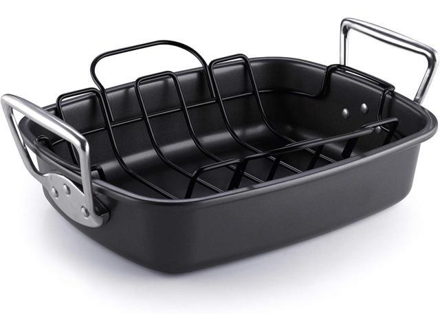 Cook N Home Nonstick Roasting Pan Bakeware Roaster with Rack, 17x13-inches, Black