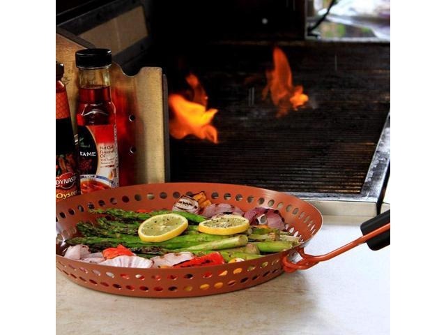 Outset QN77 Grill Skillet with Removable Soft-Grip Handle, Copper Non-Stick