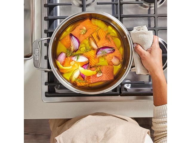 All-Clad Simply Strain Stainless Steel Multipot with Straining Lid, 6-Quart, Induction, Oven Broiler Safe 600F, Strainer, Pasta Strainer with...