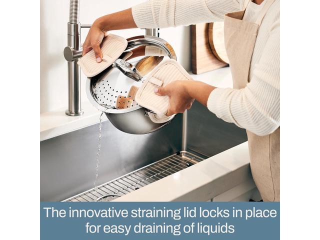All-Clad Simply Strain Stainless Steel Multipot with Straining Lid, 6-Quart, Induction, Oven Broiler Safe 600F, Strainer, Pasta Strainer with...