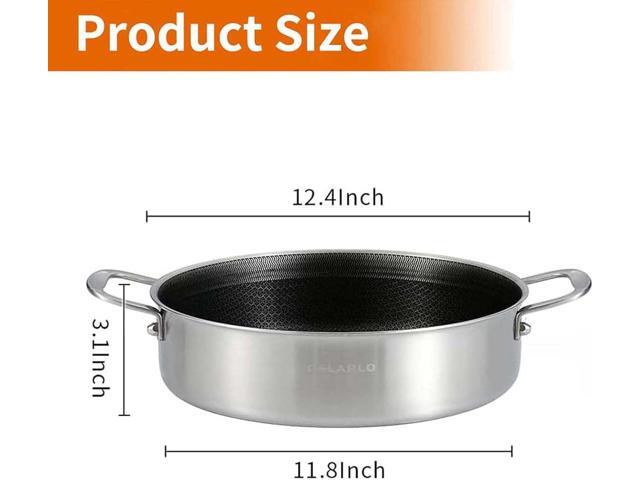 DELARLO Tri-Ply Stainless Steel Saute Pan 6 Quarts Deep Frying Pan, 12 inch Induction Compatible Chef Cooking Pan, Large Sauté Pan with lid,...