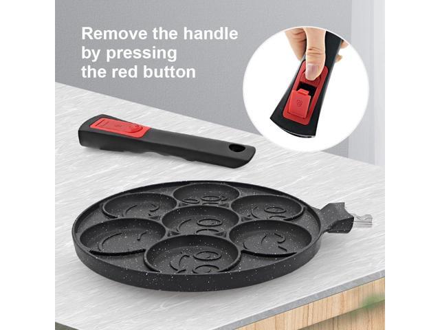 Pancake Pan 7 Holes, Non Stick Mini Crepe Pan with Detachable Handle, Pancake Mold for Kids, Oven Safe, Black