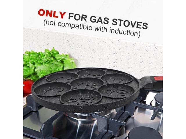 Pancake Pan 7 Holes, Non Stick Mini Crepe Pan with Detachable Handle, Pancake Mold for Kids, Oven Safe, Black