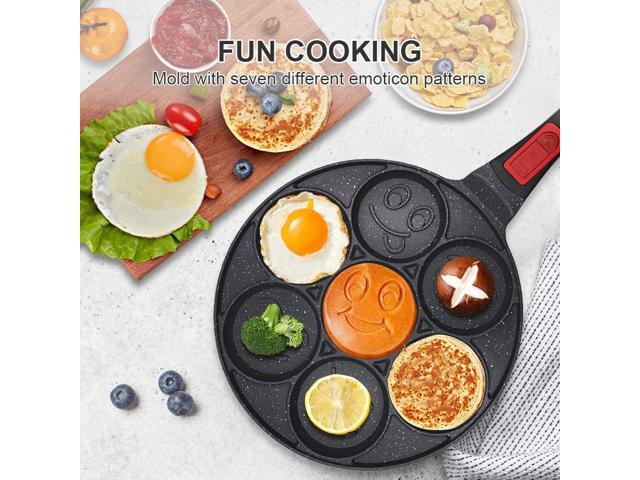 Pancake Pan 7 Holes, Non Stick Mini Crepe Pan with Detachable Handle, Pancake Mold for Kids, Oven Safe, Black