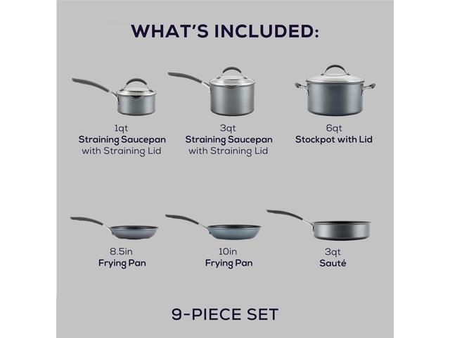 Circulon A1 Series with ScratchDefense Technology Nonstick Induction Cookware/Pots and Pans Set, 9 Piece, Graphite