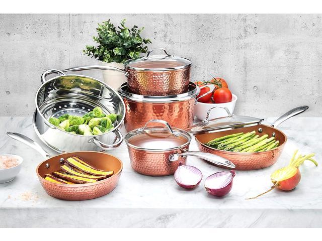 Gotham Steel Hammered Collection Pots and Pans 10 Piece Premium Ceramic Cookware Set with Triple Coated Ultra Nonstick Surface for Even Heating,...