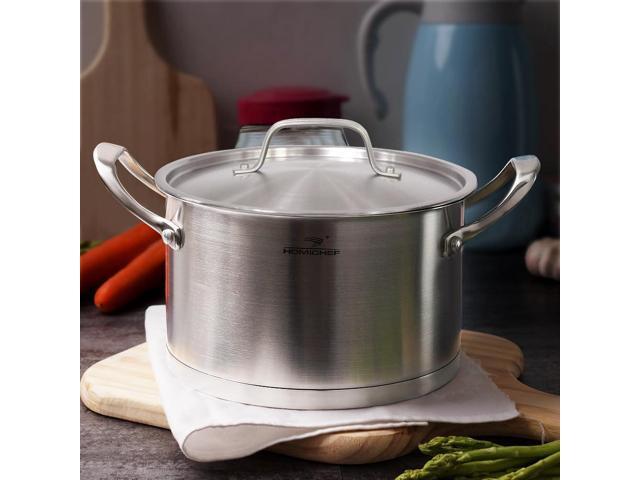 HOMI CHEF Matte Polished NICKEL FREE Stainless Steel 3.5 QT Stock Pot with Lid (No Toxic Non Stick Coating, 8.5 Inch Straight Sided) - Cookware Set...