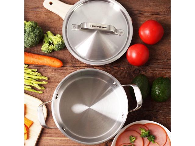 HOMI CHEF Matte Polished NICKEL FREE Stainless Steel 3.5 QT Stock Pot with Lid (No Toxic Non Stick Coating, 8.5 Inch Straight Sided) - Cookware Set...