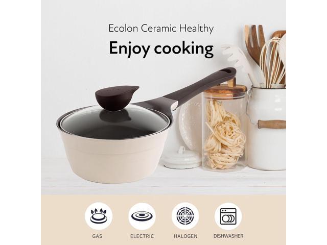 Neoflam 1.9qt Saucepan Butter Warmer Milk Boiling Melting Pot, Ecolon Healthy Ceramic Nonstick Coating PFOA-free, 2 Pour Spouts, Dishwasher Safe,...